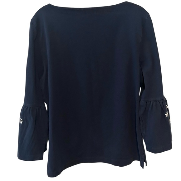 J. Crew Women's Navy and White Embroidered Bell Sleeve Cotton Top‎ in Size L - Picture 2 of 13